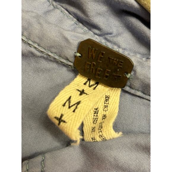 We The Free Free People Chambray Fair Isle Knit Sleeve button up Size M GUC - Picture 4 of 5